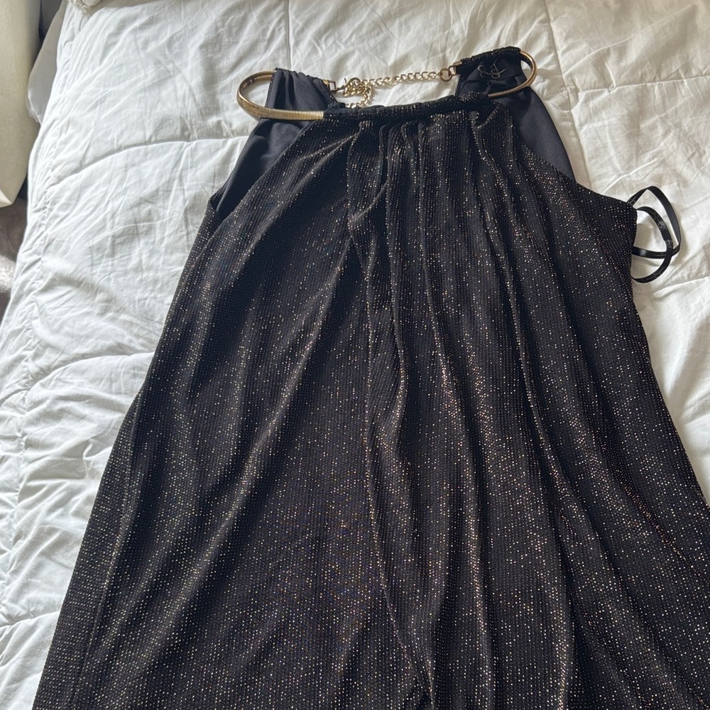 Jessica Simpson Black and Gold Asymmetrical Dress